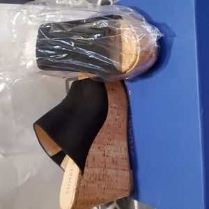 Stuart Weitzman Maragarite black suede cork wedges size 7.5
